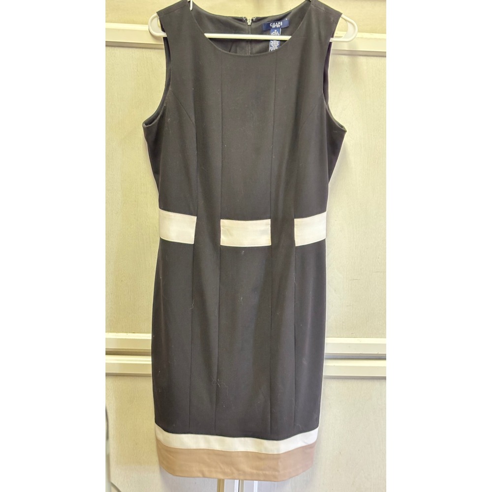 Chaps Women's Black Sleeveless Sheath Dress Career Office Knee Length Size 12